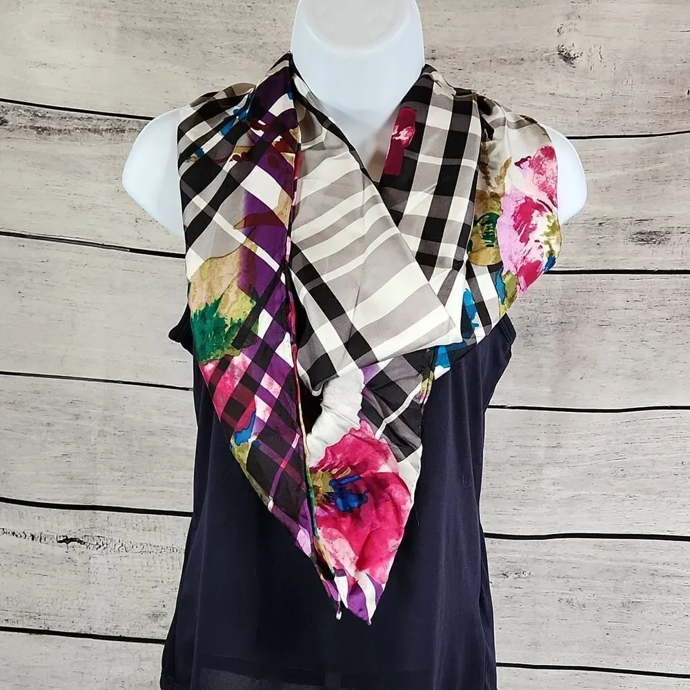 🐞NWT Saks Fifth Avenue Silk Multicolored Patterned Scarf